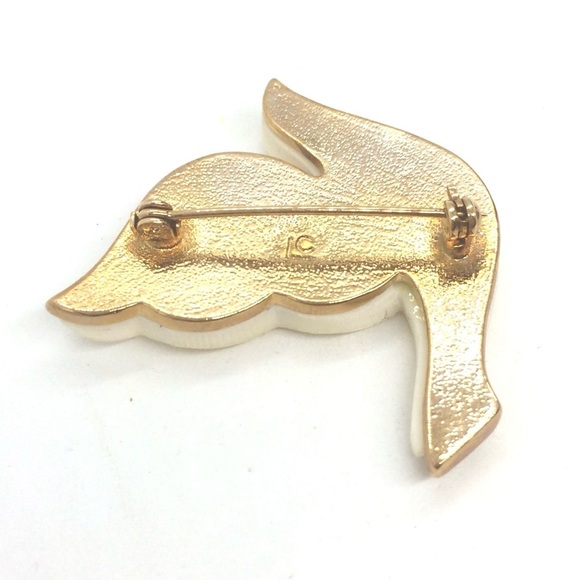 VINTAGE LIZ CLAIBORNE MOP DOVE BROOCH PIN GOLD TONE MOSAIC PEACE CHRISTMAS BIRD - Picture 13 of 16